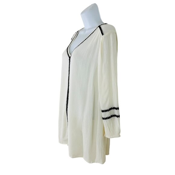 Style & Co Women's Sz M Textured Contrast Trim 3/4 Sleeve Antique White Top NEW - Picture 3 of 6